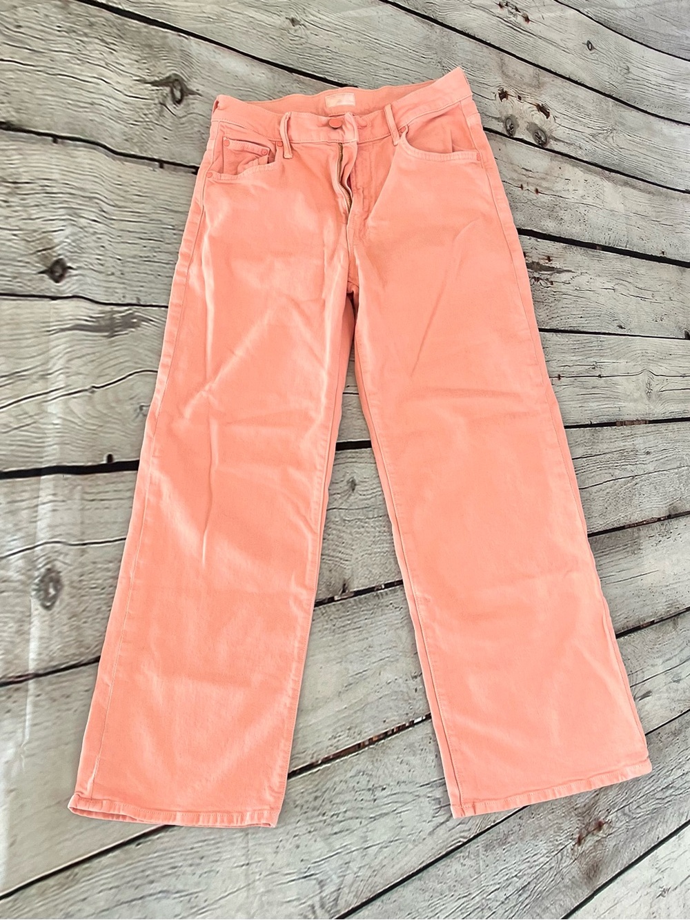 MOTHER Peach Coral Pink Wide-Leg Ankle Jeans Mid Rise Maven Size 26 - Picture 2 of 7